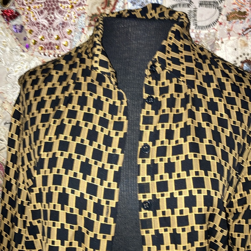 100% Sillk Checkered Patterned 8 Button Blouse - image 2